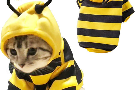 Pet Bee Halloween Costume Dog Hoodies Cat Holiday Cosplay Warm Clothes Puppy Cute Hooded Coat Christmas Outfits for Cat and Small Dogs (Yellow, X-Large)