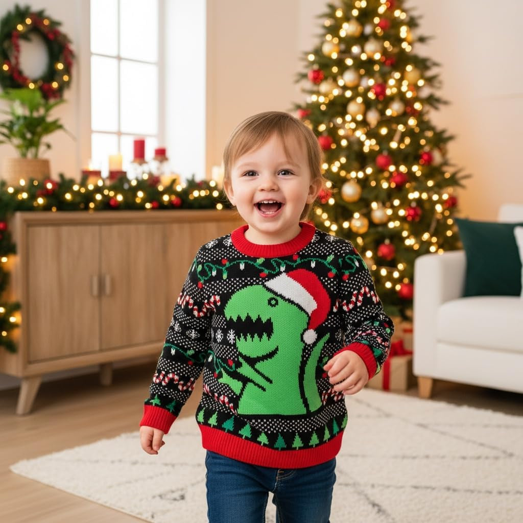 Big Trex Santa Ugly Christmas Sweater for Toddler Boys 2Y - 6Y Funny Xmas Outfit
