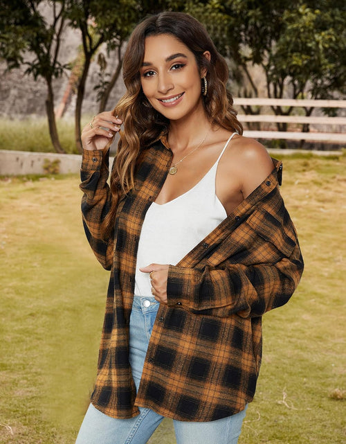 Load image into Gallery viewer, Women'S Button down Flannel Shirts Plaid Shacket Long Sleeve Collared Business Casual Tops Work Blouses
