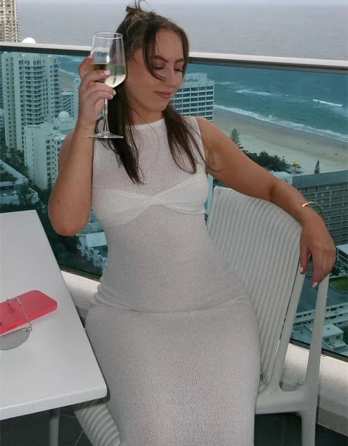 Load image into Gallery viewer, Summer Beach Knit Maxi Dress for Women Cover-Up Pink Sleeveless Twist Sundress Knitwear See-Through Maxi Bodycon Dress New

