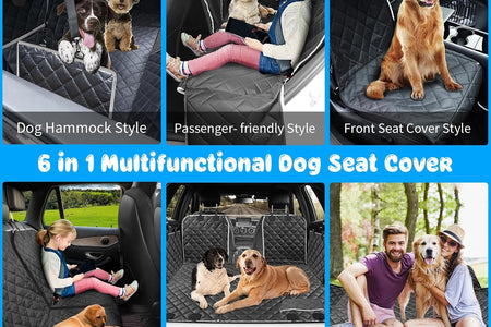6-In-1 Dog Car Seat Cover for Back Seat, Waterproof Dog Car Hammock 40/60 Split Dog Seat Cover with Mesh Window and Side Flap Pets Car Seat Protector Dog Backseat Cover for Car, SUV, Truck
