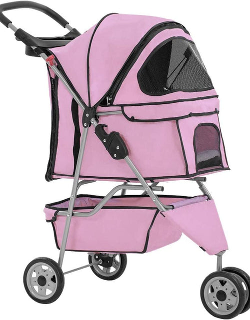 Load image into Gallery viewer, 3 Wheels Pet Dog Stroller Cat Cage for Medium Small Dogs Cats Travel Folding Carrier Waterproof Puppy Stroller with Cup Holder &amp; Removable Liner,Pink
