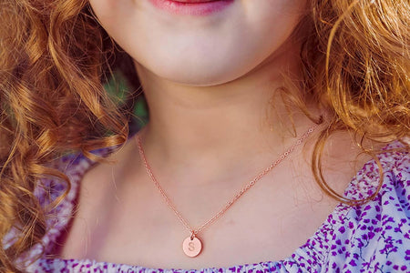 Mothers Day Girls Gifts for Daughters, 14K Gold Filled Dainty Disc Double Side Engraved Hammered Initial Necklace Personalized Letter Pendant Initial Necklaces Mother Day Jewelry Gifts for Women Girls