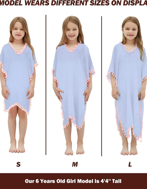 Load image into Gallery viewer, Girls Swim Cover up Beach Swimwear Coverup Swimsuit Wraps with Pom Pom Trim
