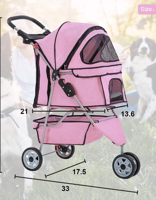 Load image into Gallery viewer, 3 Wheels Pet Dog Stroller Cat Cage for Medium Small Dogs Cats Travel Folding Carrier Waterproof Puppy Stroller with Cup Holder &amp; Removable Liner,Pink
