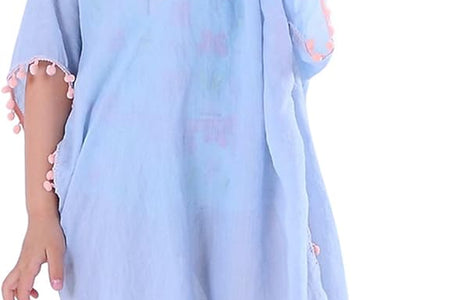 Girls Swim Cover up Beach Swimwear Coverup Swimsuit Wraps with Pom Pom Trim