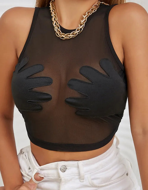 Load image into Gallery viewer, Sleeveless Sexy Tank Top Women Clothing See through Y2K Accessories O-Neck Palms Cute Mini T-Shirts Mesh Black Ropa De Mujer
