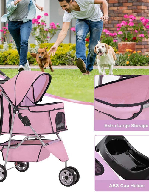 Load image into Gallery viewer, 3 Wheels Pet Dog Stroller Cat Cage for Medium Small Dogs Cats Travel Folding Carrier Waterproof Puppy Stroller with Cup Holder &amp; Removable Liner,Pink
