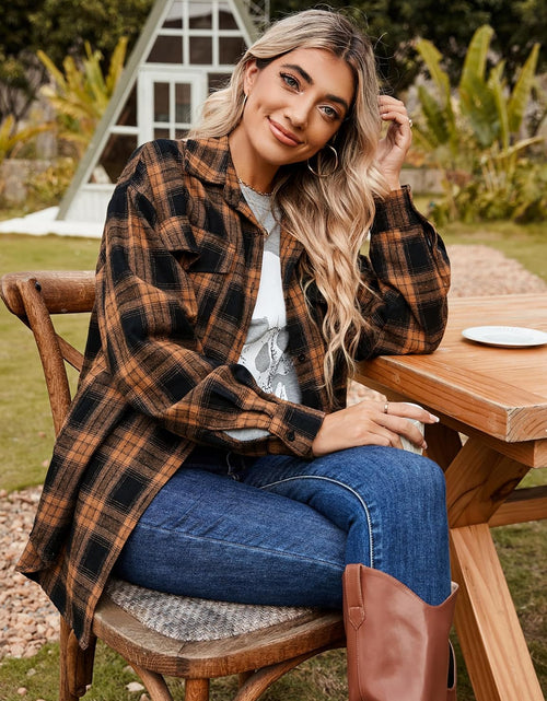 Load image into Gallery viewer, Women'S Button down Flannel Shirts Plaid Shacket Long Sleeve Collared Business Casual Tops Work Blouses
