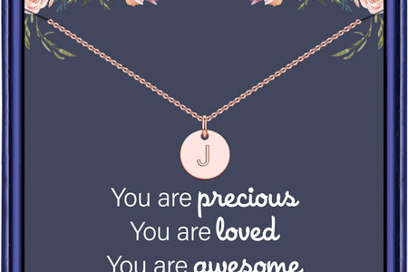 Mothers Day Girls Gifts for Daughters, 14K Gold Filled Dainty Disc Double Side Engraved Hammered Initial Necklace Personalized Letter Pendant Initial Necklaces Mother Day Jewelry Gifts for Women Girls
