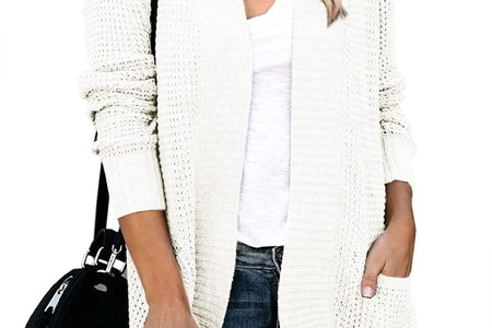 Womens Loose Open Front Cardigan Long Sleeve Casual Lightweight Soft Knit Sweaters Coat with Pockets