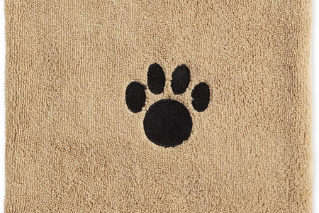 Pet Drying Collection Embroidered Terry Microfiber, Towel X-Large, 41X23.5", Taupe with Black Paw Print